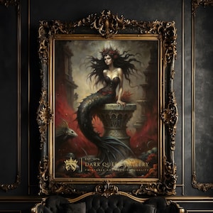 Mermaid Siren Art Print | Gothic Mythology Wall Decor | Dark Fantasy Sea Creature | Mystical Siren Digital | 286
