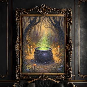Witch&#39;s Cauldron Art Print | Enchanted Forest Decor | Halloween Magic Wall Art | Mystical Cottagecore Print | 267