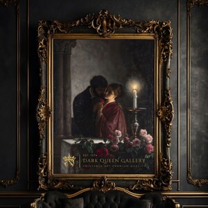 Dark Romance Couple Print: Gothic Victorian Love Art Oil Painting (Downloadable) | 168