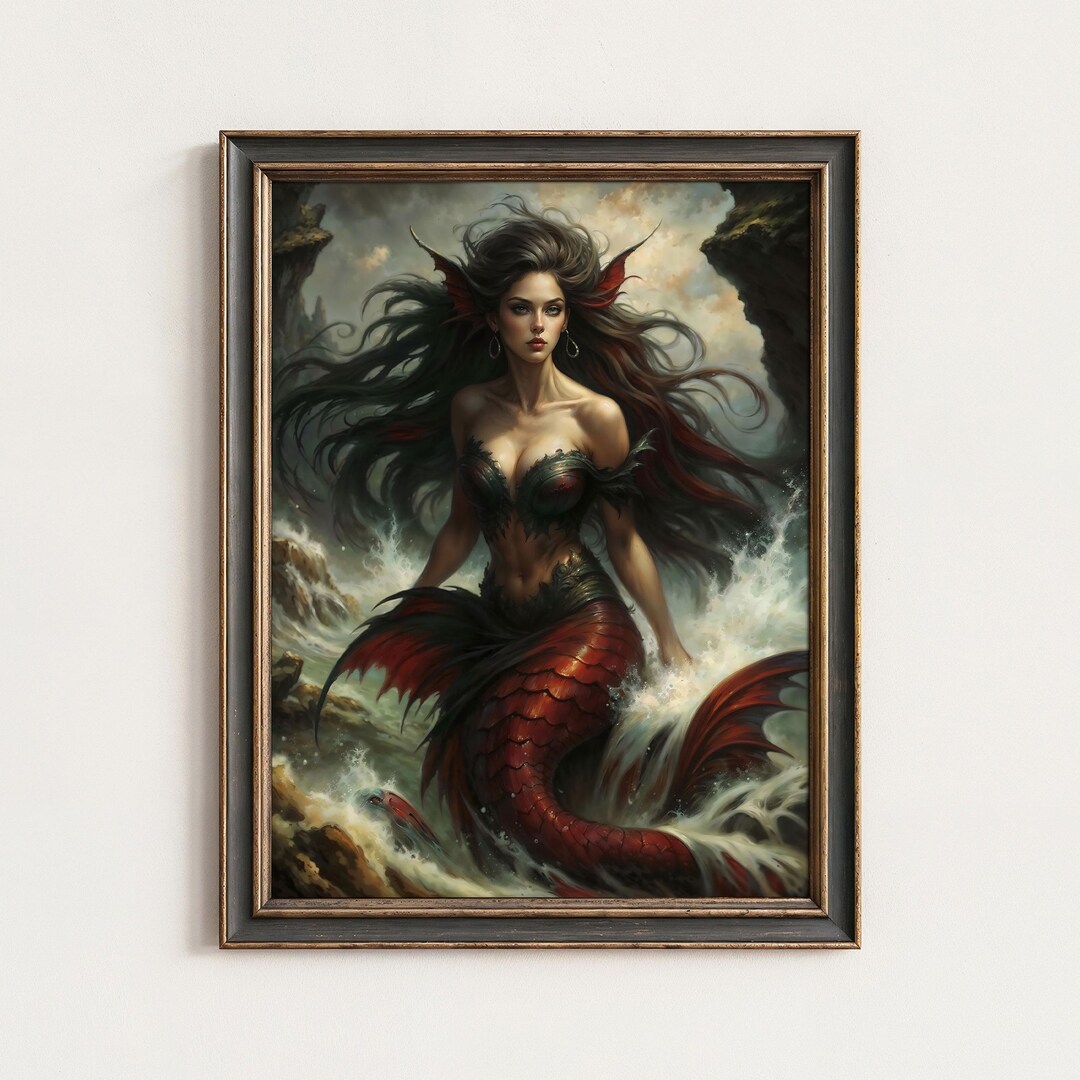 Siren Mermaid Gothic Print - Dark Mythology Merfolk Fantasy Art ...