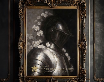 Gothic Knight Painting: Medieval Floral Armor & Dark Academia Wall Art (Instant Download) | 176