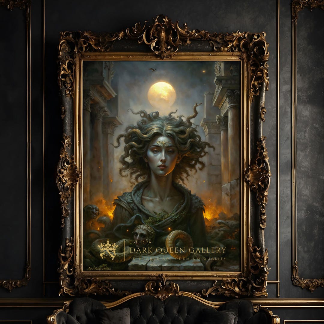 Ancient Gorgon in Temple | Mythology Fantasy Art | Medusa Digital Print ...