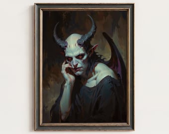 Thinking Demon Digital Print: Horned Monster Portrait Dark Academia Wall Art Decor (Digital) | 53