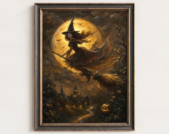 Gothic Fliegende Hexe Poster: Dark Academia Halloween Wandbild (Digitaler Download) | 251