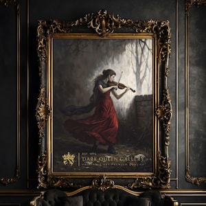 Girl with Violin Print | Gothic Musician Portrait | Dark Academia Moody Art | Classical Gothic Decor | 188