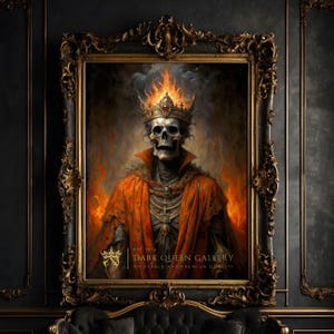 King of Fire Skeleton Artwork for Gothic Home Decor - Dark Wall Art and Horror Digital Portrait, Oil Painting Downloadable Print | 97