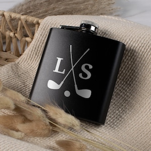 Crossed Clubs Custom Laser Engraved Golf Flask, Personalized Barware for Kitchen Bar, Customized Home Decor Gift, Gifts for Golfers