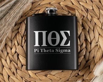 Greek Letters and Custom Text Laser Engraved Flask, Personalized Barware for Dorm Bar, Customized College Decor Gift, Life Big Little Gift