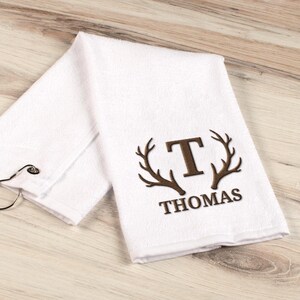Stag Initial Custom Embroidered Trifold Golf Towel, Personalized Golfing Gift for Him, Personalize Golf Towels, Monogrammed Golf Towel Men