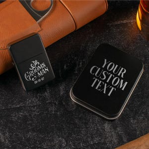 Wedding Party and Custom Date Laser Engraved Lighter With Tin Case: Customized Groomsman Gift