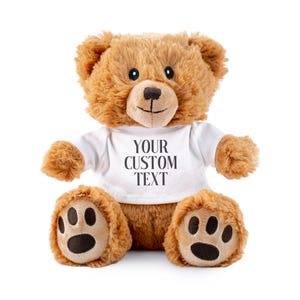 Your Custom Text 8" Stuffed Teddy Bear: Brown Bear With White Printed T ...