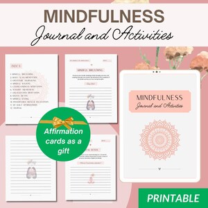 Diário e atividades de atenção plena, diário de autocuidado e saúde mental, modelo de cartão de afirmação, afirmação diária, download digital