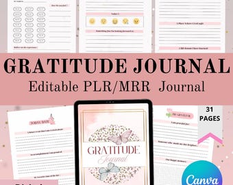 May include: A digital download of a 31-page gratitude journal with a pink and floral design. The cover features a butterfly and the text "Gratitude Journal".