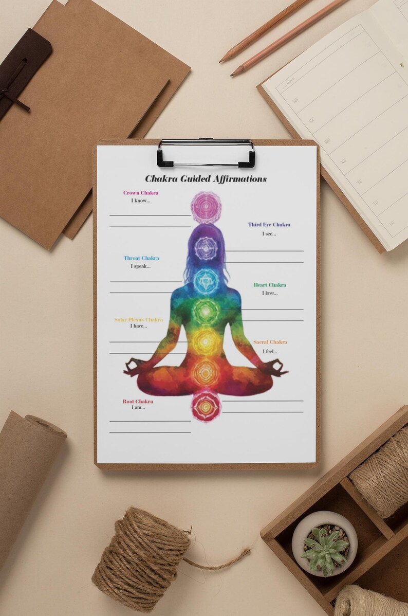 Chakra Guided Affirmations, Fill in Sheet, Positive Mindset Worksheet ...