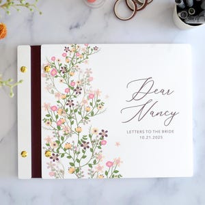 Libro de cartas de flores silvestres para la novia, álbum de recortes de novia, regalo de despedida de soltera, regalos de boda, regalo de novia, libro de consejos para la futura novia