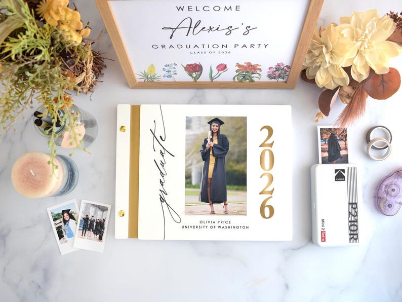 Class of 2026 Graduation Guest Book, Custom Polaroid Guestbook, Grad Party Sign in Book, Graduation Advice and Wishes