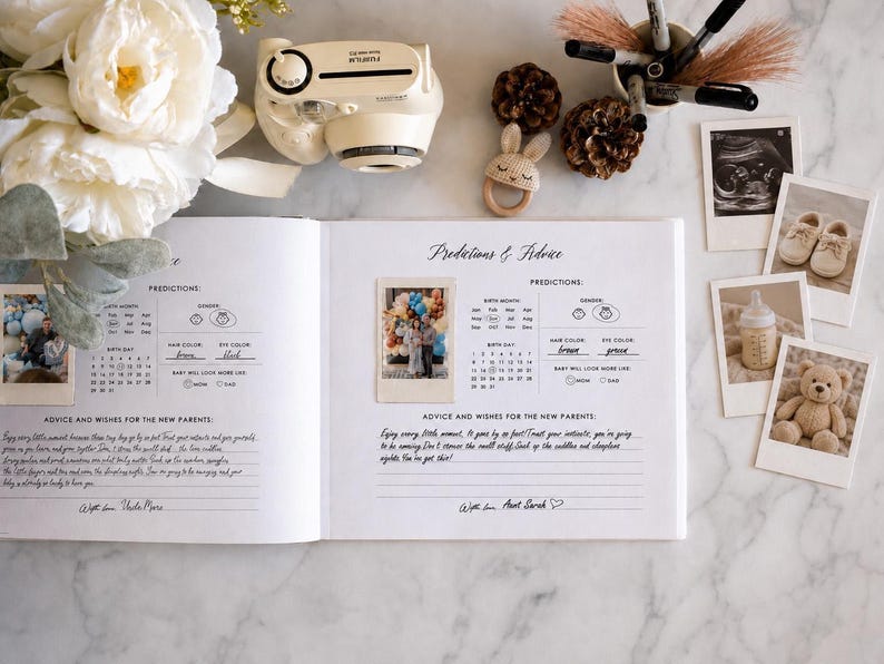 A Sweet Baby Is On the Way - Custom Baby Shower Guest Book, Girl or Boy Baby Shower, Baby Predictions and Advice Polaroid Guest Book image 7