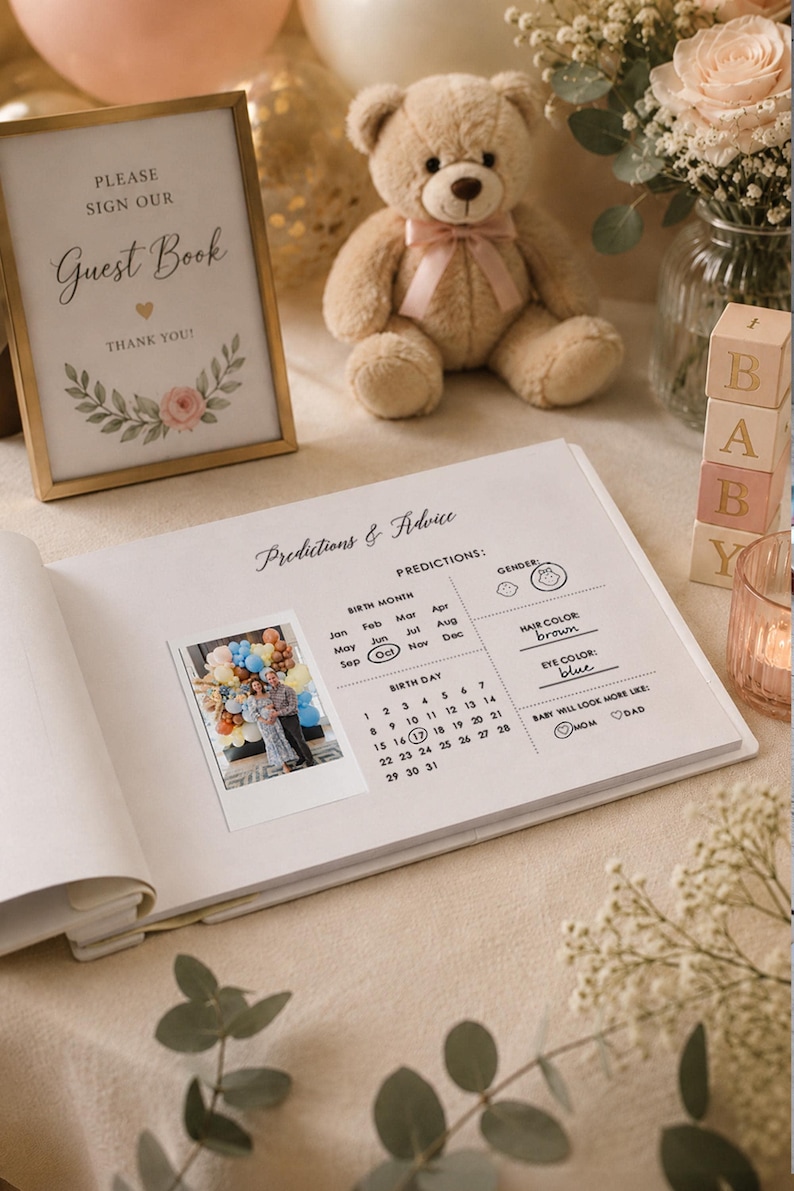 We Can Bearly Wait Baby Shower Guest Book, Baby Predictions and Advice, Personalized Baby Photo Album, Baby Shower Gift for New Parents