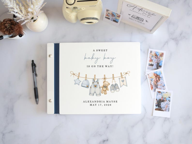 A Sweet Baby Is On the Way Baby Shower Guest Book, Custom Baby Memory Book, Baby Predictions and Advice Polaroid Guest Book