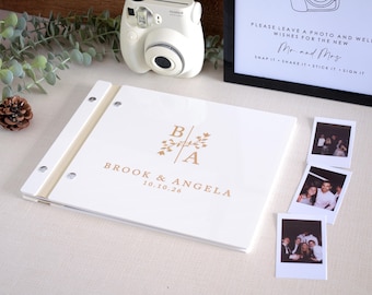 Libro de firmas para bodas con diseño estético en oro, libro para firmar fotos Polaroid, libro de firmas personalizado para la recepción de la boda, regalo de compromiso y boda, álbum de fotos