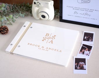 Libro de firmas para bodas con diseño estético en oro, libro para firmar fotos Polaroid, libro de firmas personalizado para la recepción de la boda, regalo de compromiso y boda, álbum de fotos