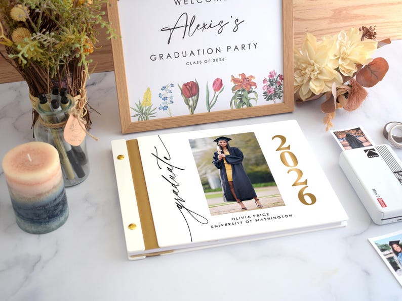 Class of 2026 Graduation Guest Book, Custom Polaroid Guestbook, Grad Party Sign in Book, Graduation Advice and Wishes