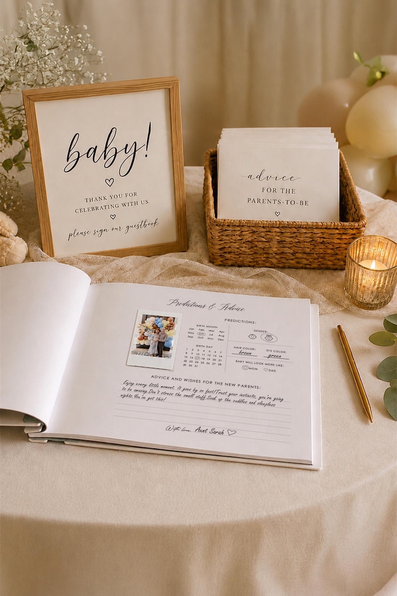 We Can Bearly Wait Baby Shower Guest Book, Baby Predictions and Advice, Personalized Baby Photo Album, Baby Shower Gift for New Parents
