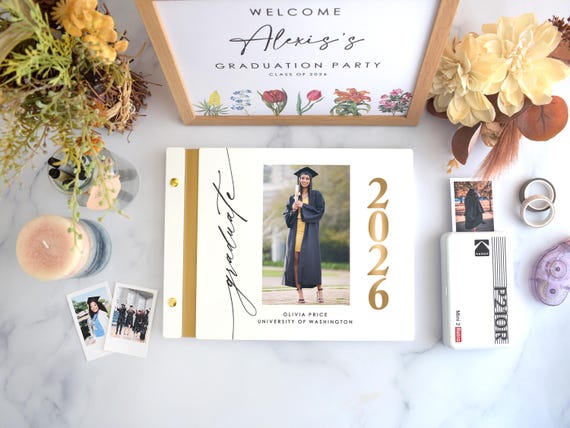 Class of 2026 Graduation Guest Book, Custom Polaroid Guestbook, Grad Party Sign in Book, Graduation Advice and Wishes