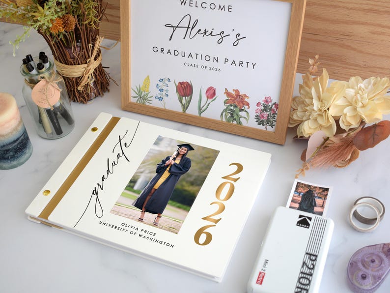 Class of 2026 Graduation Guest Book, Custom Polaroid Guestbook, Grad Party Sign in Book, Graduation Advice and Wishes