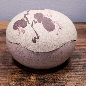 Beth Barry 1981 Muskoka Keramik Handmålad/Hantverkad Spräcklig Rund Prydnadsask, Signerad