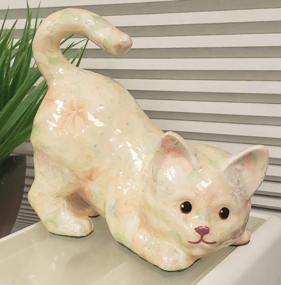 Vintage Decoupage Adorable Cat Figurine