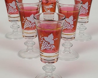 Juego de 6 vasos de chupito italianos Lubiana con tallo, color arándano rojo y uva blanca.