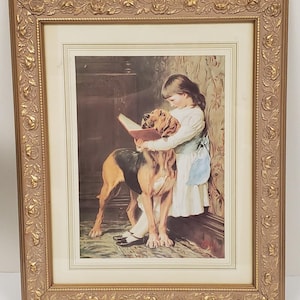 Victorian Lithograph Girl With Dog - Etsy