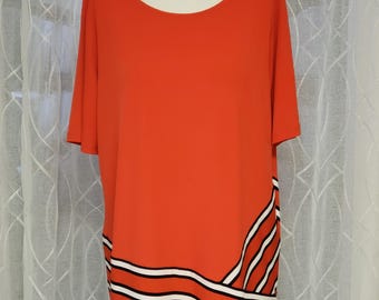 Vintage 80's Calvin Klein Geo Print Tunic Top – Asymmetric Hem, Boat Neck
