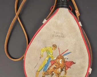 ヴィンテージ スペイン スエード ボタ バッグ フラスコ マタドール 闘牛 レクエルド デ エスパーニャ GC