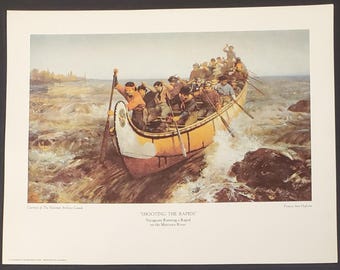 Het bedwingen van de stroomversnellingen: Voyageurs die een stroomversnelling bevaren op de Mattawa-rivier - Kunstprint VG