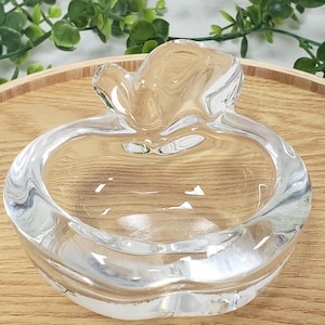 Vintage Art Vannes Lead Crystal Clear Apple Shaped Ashtray/Paperweight/Trinket Bowl, Made in France