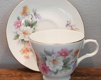 Crown Trent Staffordshire England Fine Bone China Pastel Flowers Teacup and Saucer Set