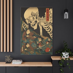 Samurai vs Skeleton – Japanische Ukiyo-e Geisterschlacht Leinwandkunst