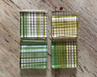 Green and Yellow Lines - square glass magnets - set of 4