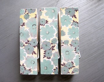 Blue Flower Chunky Clothespin Magnets  - Set of 3