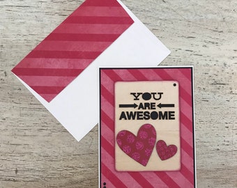 You are Awesome with Glittering Hearts - handmade Valentine's, love, anniversary, wedding, friendship greeting card