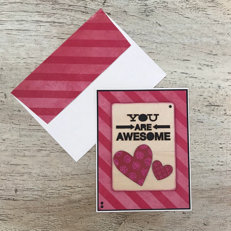 You are Awesome with Glittering Hearts handmade Valentine's, love, anniversary, wedding, friendship greeting card image 1