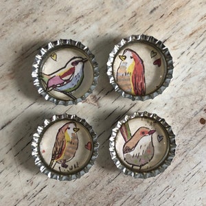 Love Birds 3 Bottlecap Magnets Set of 4 image 1