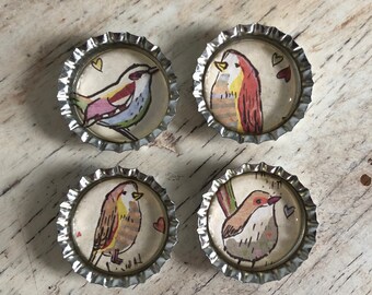 Love Birds #3 Bottlecap Magnets - Set of 4