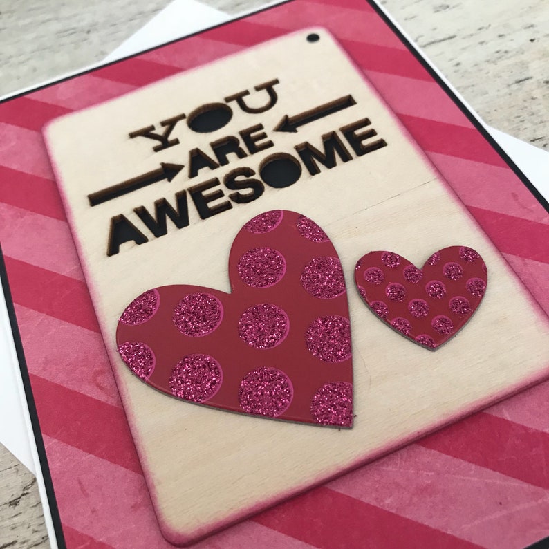 You are Awesome with Glittering Hearts handmade Valentine's, love, anniversary, wedding, friendship greeting card image 4