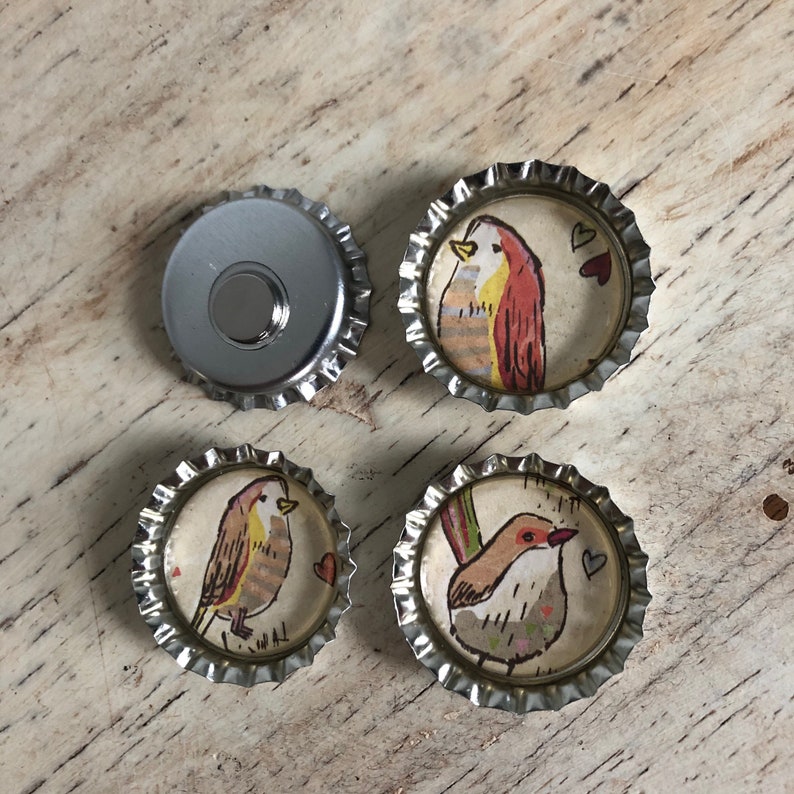 Love Birds 3 Bottlecap Magnets Set of 4 image 3