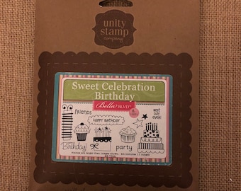 SUPPLY DESTASH - Unity Stamp - Sweet Celebration Birthday Rubber Stamp Set