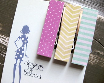 Bold Geometric Patterned Chunky Clothespin Magnets  - Set of 3