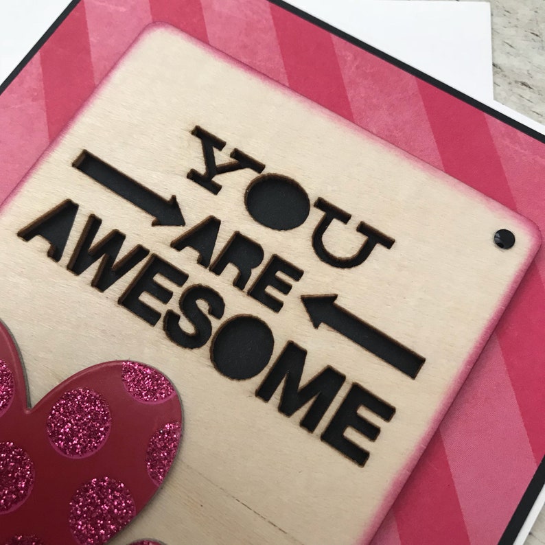 You are Awesome with Glittering Hearts handmade Valentine's, love, anniversary, wedding, friendship greeting card image 5